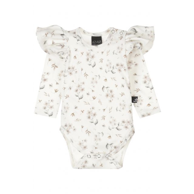 Ruffle romper rib floral sarah beige ivory