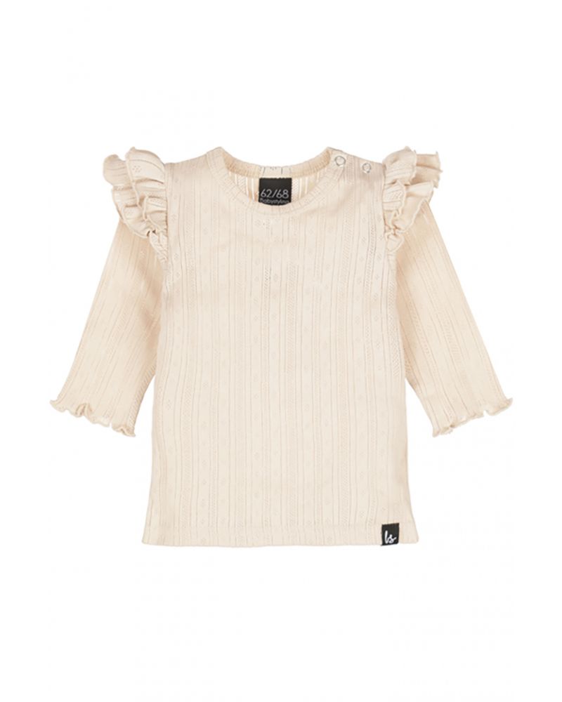 Double ruffle longsleeve pointelle (streep) sand