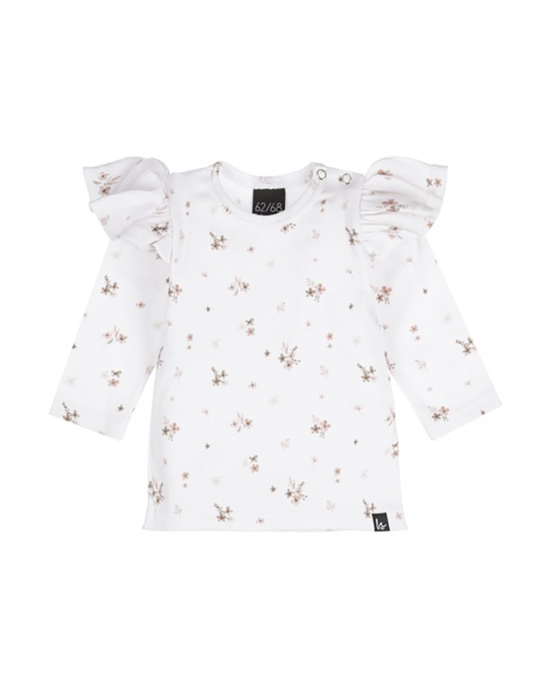 Ruffle longsleeve karla offwhite/brown rib (wit)