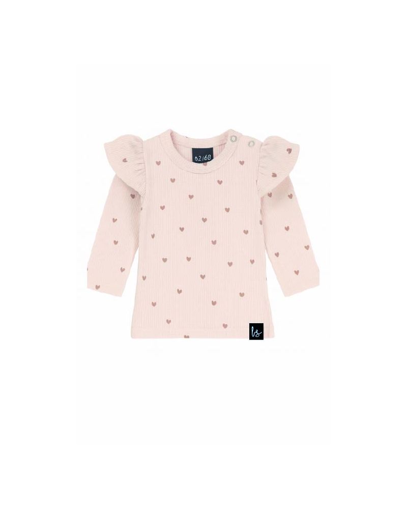 Ruffle longsleeve hartjes rib (licht roze)