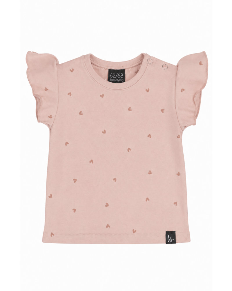 Ruffle sleeves t-shirt hartjes roze