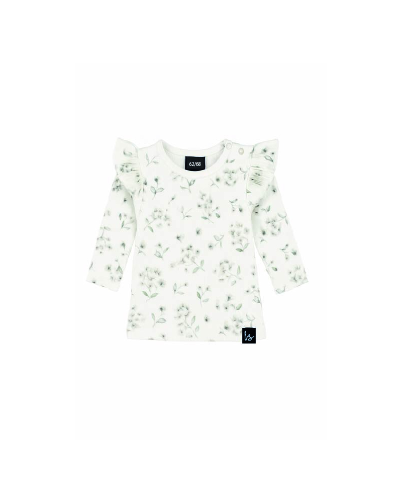 Ruffle longsleeve sarah beige ivory rib (wit) 